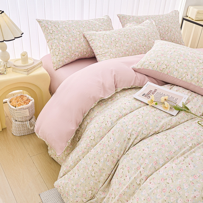 91家纺网 家纺一手货源 找家纺 蕾诺家纺 2025新款直播新款A类有氧提花云纱棉圆角吊边工艺四件套学生三件套 晚安生活