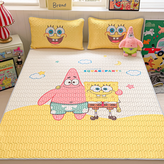 91家纺网 家纺一手货源 找家纺 金爱家 2025新款海绵宝宝乳胶凉席床席款凉席席子 床席款-伙伴海绵宝宝