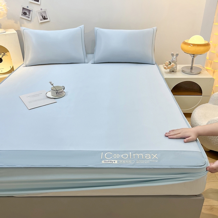 91家纺网 家纺一手货源 找家纺 全季家居 2025新款5A抗菌ICE系列凉感冰丝席 天蓝 床笠款