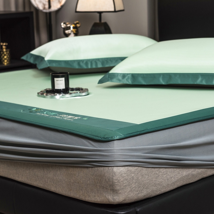 91家纺网 家纺一手货源 找家纺 全季家居 2025新款5A加厚加密艾草碳光席冰丝席 床笠-水绿