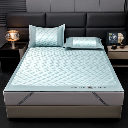 91家纺网 家纺一手货源 找家纺 全季家居 2025新款5A抗菌3D立体冰柔凉感冰丝席 格调-水绿 床席款