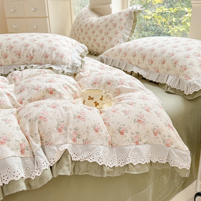 91家纺网 家纺一手货源 找家纺 晨晨家纺2025新款全棉双层花边双层纱四件套 香缇