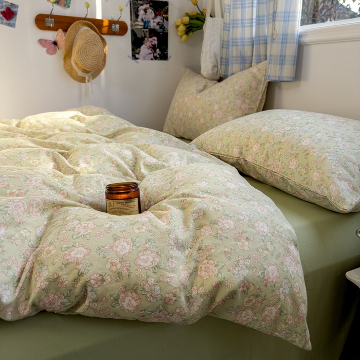 91家纺网 家纺一手货源 找家纺 塔塔家居  2025新款全棉纯棉双层纱四件套 茉香