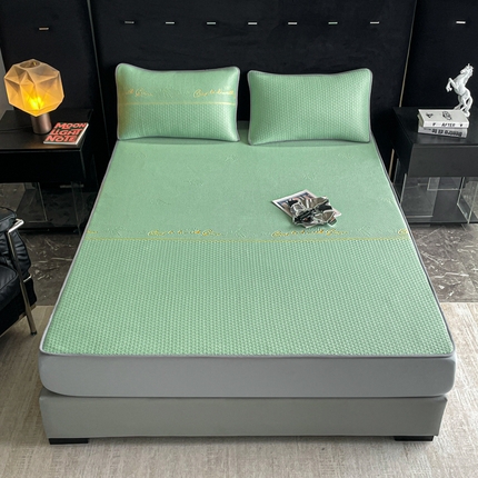 91家纺网 家纺一手货源 找家纺 （总）2025新款提花冰豆豆凉席床笠床席三件套幸运草系列