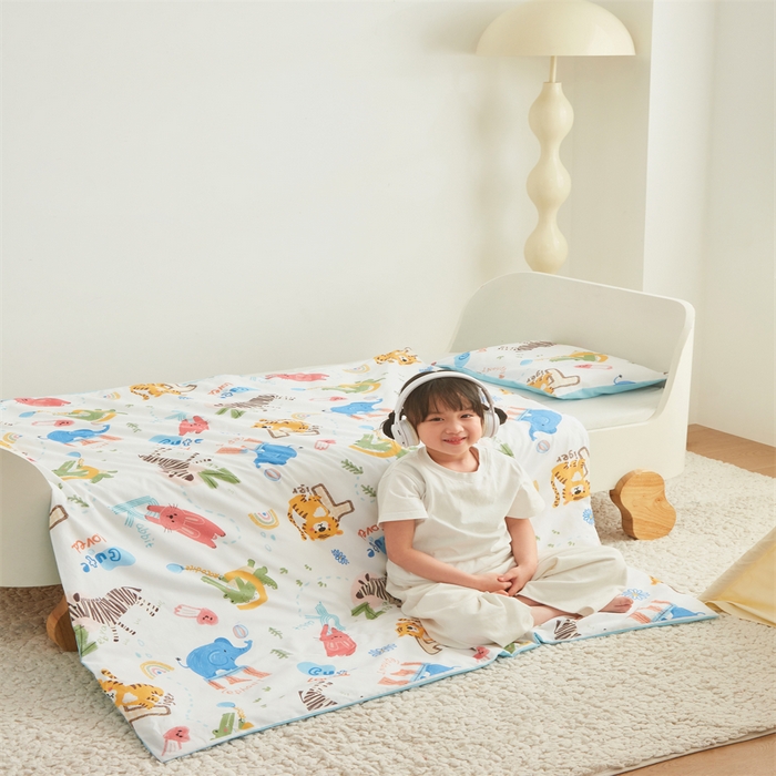 91家纺网 家纺一手货源 找家纺 艾佳宝贝 2025A类儿童全棉多功能单被套可拆式夏被四季被子 动物的世界