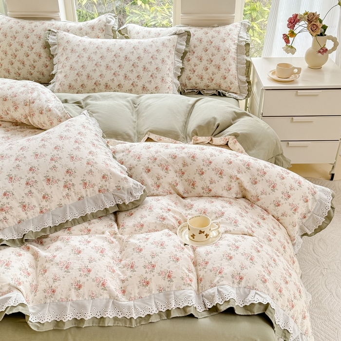 91家纺网 家纺一手货源 找家纺 晨晨家纺2025新款全棉双层花边双层纱四件套 香缇