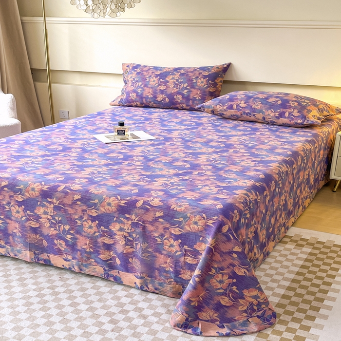 91家纺网 家纺一手货源 找家纺 2025新款全棉色织双层纱纽扣款四件套 花海-紫罗兰