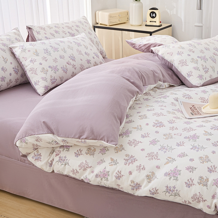 91家纺网 家纺一手货源 找家纺 蕾诺家纺 2025新款直播新款A类有氧提花云纱棉圆角吊边工艺四件套学生三件套 莫奈花园