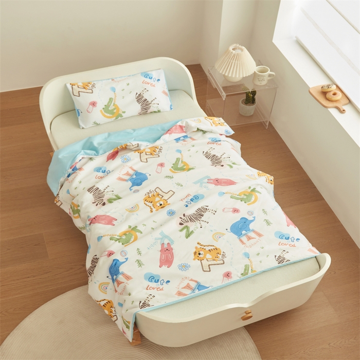 91家纺网 家纺一手货源 找家纺 艾佳宝贝 2025A类儿童全棉多功能单被套可拆式夏被四季被子 动物的世界