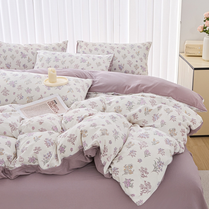 91家纺网 家纺一手货源 找家纺 蕾诺家纺 2025新款直播新款A类有氧提花云纱棉圆角吊边工艺四件套学生三件套 莫奈花园