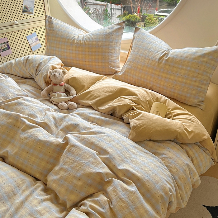 91家纺网 家纺一手货源 找家纺 田野 2025新款全棉水洗棉提花点点系列四件套 点点-兰咖