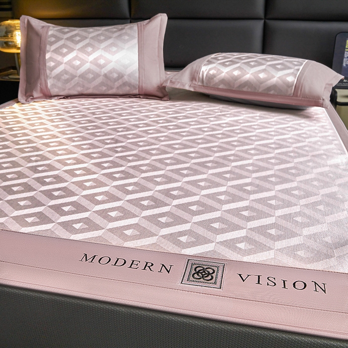 91家纺网 家纺一手货源 找家纺 全季家居 2025新款5A抗菌3D立体冰柔凉感冰丝席 格调-淡粉 床笠款