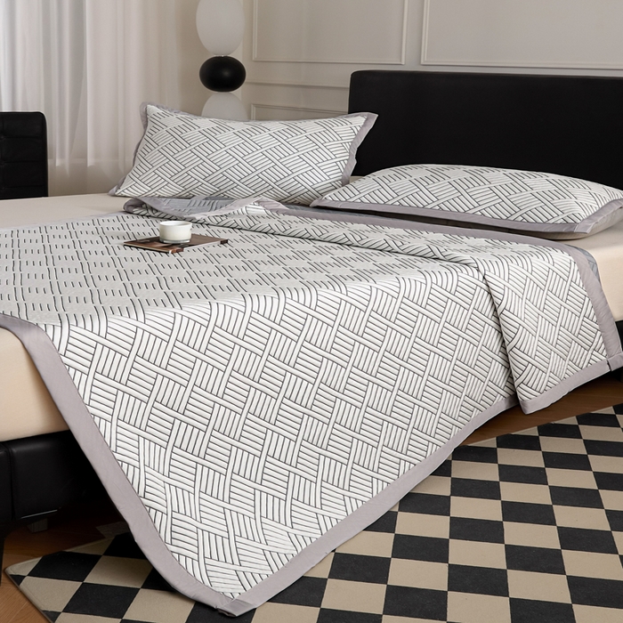 91家纺网 家纺一手货源 找家纺 2025新款韩国外贸爆款加厚PE中分子凉感豆豆软席 时空灰-床席款