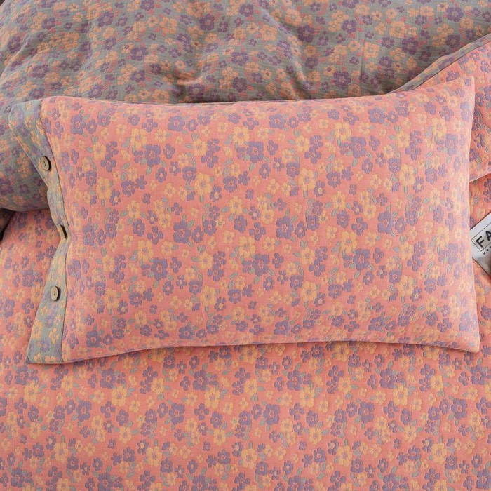 91家纺网 家纺一手货源 找家纺 2025新款全棉色织双层纱纽扣款四件套  清新之歌-粉