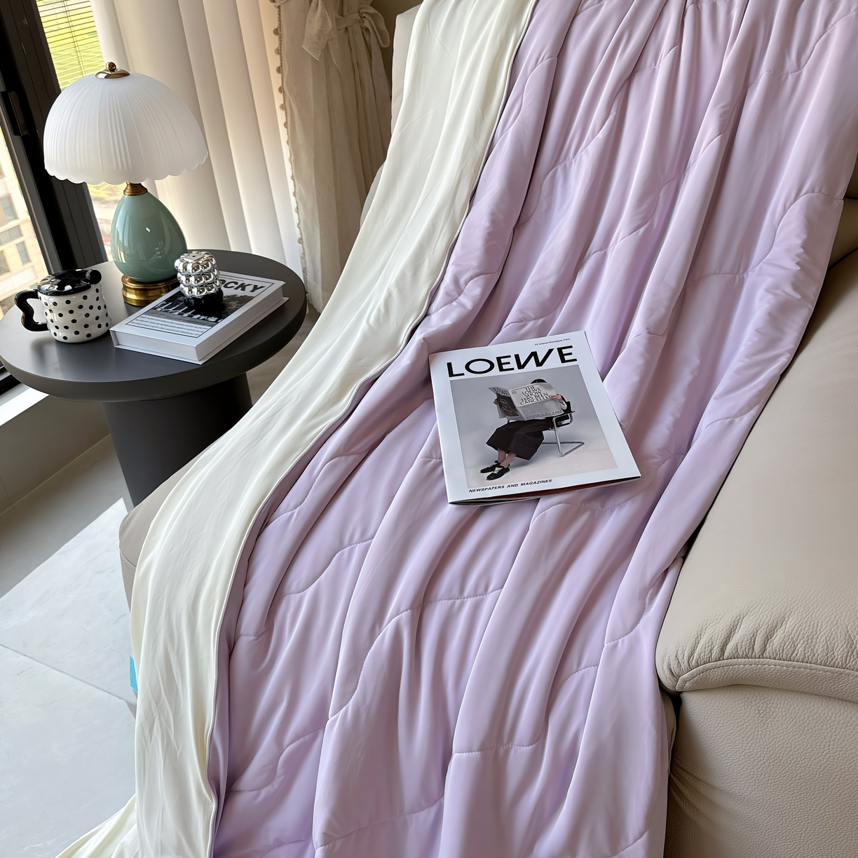 91家纺网 家纺一手货源 找家纺 兜米 2025夏季玻尿酸凉感冰皮被夏凉被空调被 紫色拼米黄