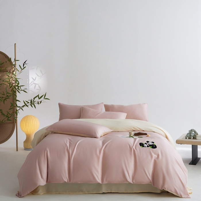 91家纺网 家纺一手货源 找家纺 金奇达家纺 2025新款竹玉清丝四件套-墨隐竹笙【标准号全网控价（折后券后）不低于228元】 墨隐竹笙-粉