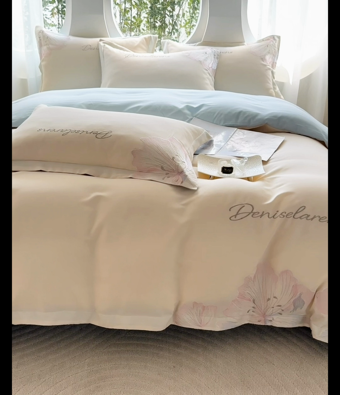 91家纺网 家纺一手货源 找家纺 花愿（原花纪） 2025新款加密水洗棉绣花四件套-花语 天空蓝