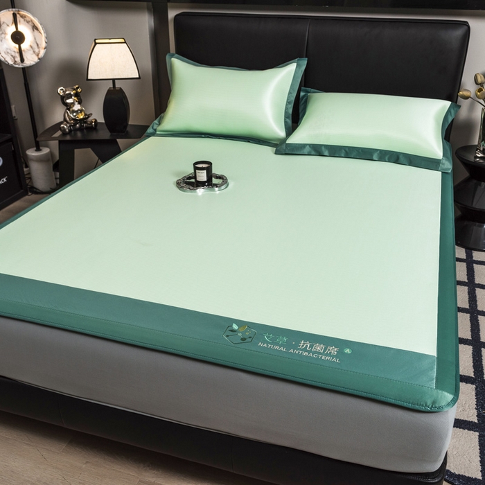 91家纺网 家纺一手货源 找家纺 全季家居 2025新款5A加厚加密艾草碳光席冰丝席 床笠-水绿