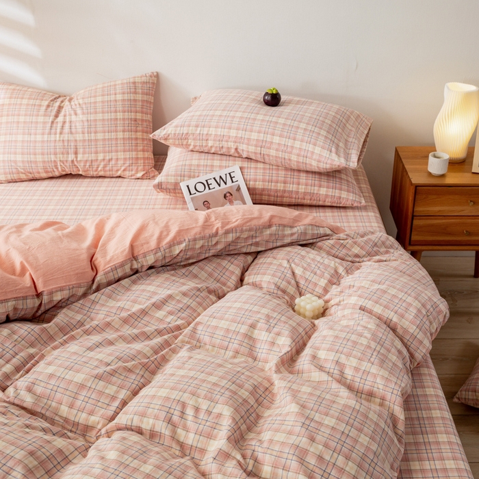 91家纺网 家纺一手货源 找家纺 2025新款A类色织水洗棉单被套 凯利咖