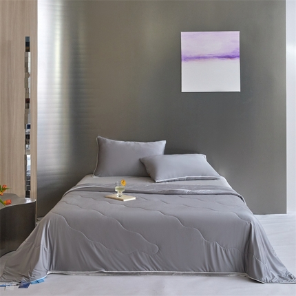 91家纺网 家纺一手货源 找家纺 头等舱  2025新款锦氨（165克）水光亮面锦A类55莱赛尔植物大豆7A抗菌夏凉被夏被-配礼盒（空镜图） 幻影灰