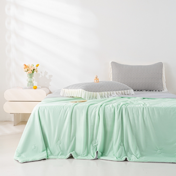 91家纺网 家纺一手货源 找家纺 2025新款直播新款凉感丝超柔印花夏凉被 薄荷绿