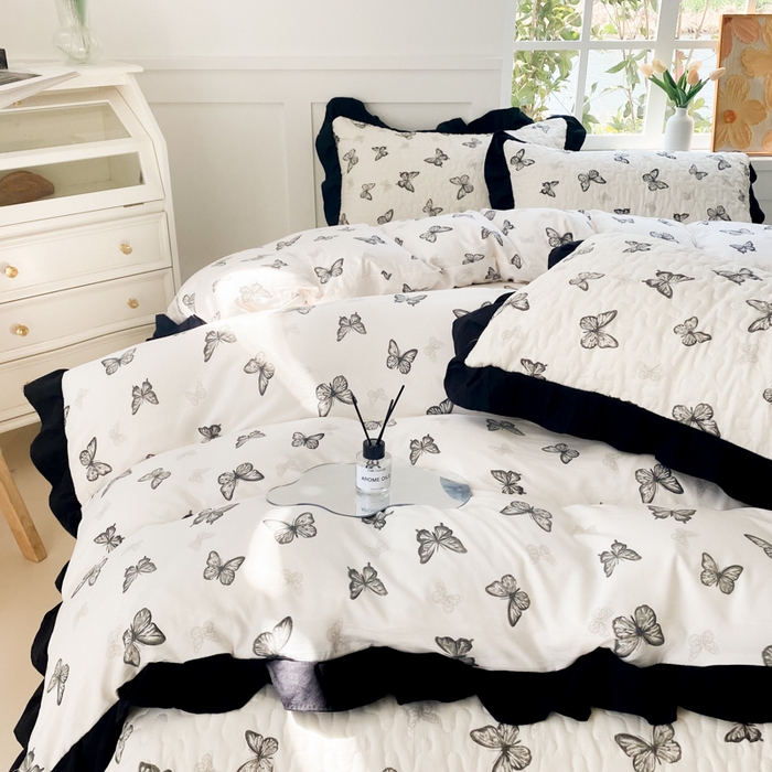 91家纺网 家纺一手货源 找家纺 佳品居 2025新款赫本风床盖四件套 赫本-蝴蝶印记