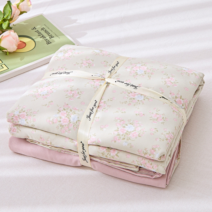 91家纺网 家纺一手货源 找家纺 蕾诺家纺 2025新款直播新款A类有氧提花云纱棉圆角吊边工艺四件套学生三件套 陌上花开