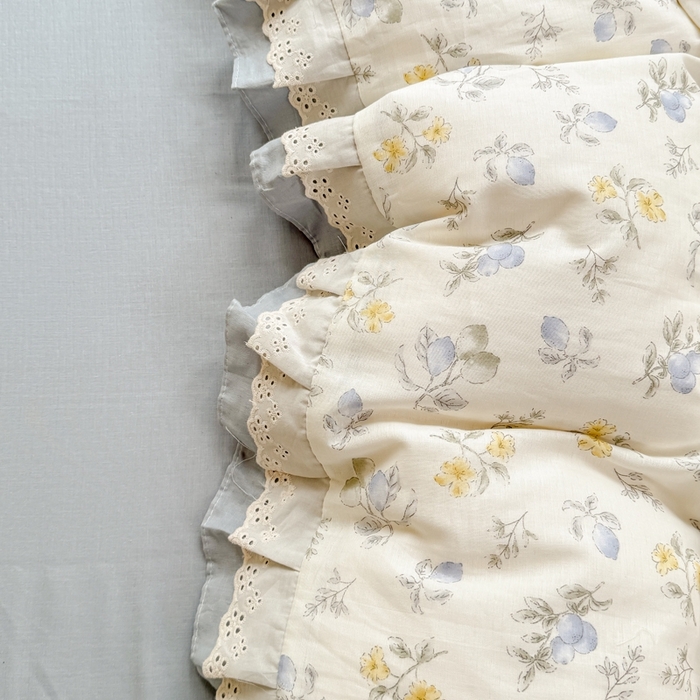 91家纺网 家纺一手货源 找家纺 晨晨家纺2025新款全棉双层花边双层纱四件套 伊甸园之梦-蓝