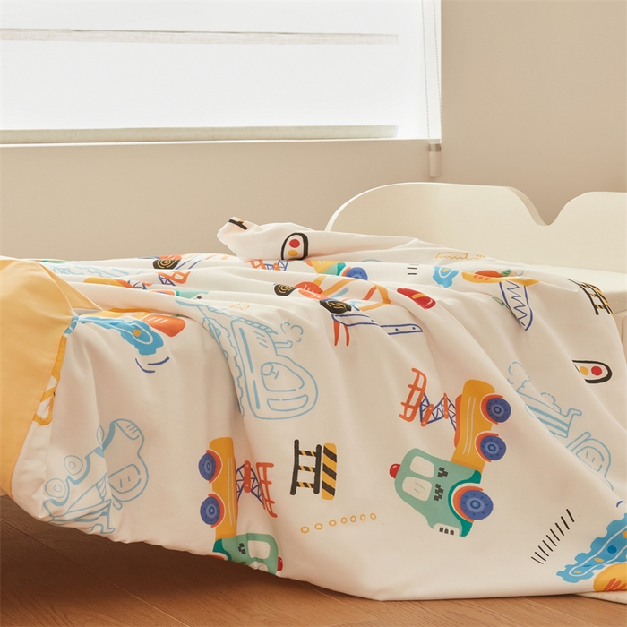 91家纺网 家纺一手货源 找家纺 艾佳宝贝 2025A类儿童全棉多功能单被套可拆式夏被四季被子 工程小车