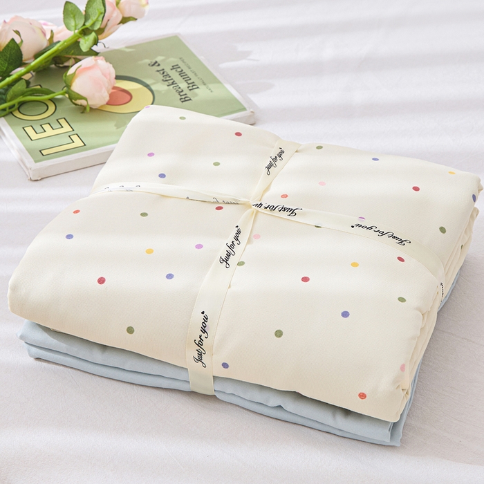 91家纺网 家纺一手货源 找家纺 蕾诺家纺 2025新款直播新款A类有氧提花云纱棉圆角吊边工艺四件套学生三件套 绿波点