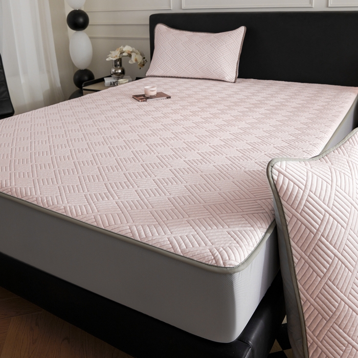 91家纺网 家纺一手货源 找家纺 2025新款韩国外贸爆款加厚PE中分子凉感豆豆软席 时空粉-床笠款