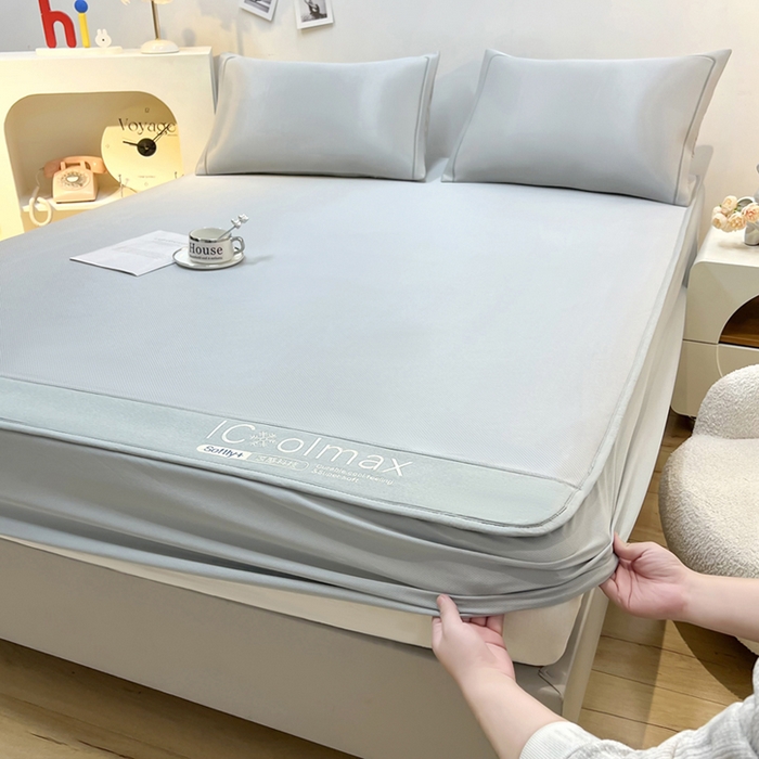 91家纺网 家纺一手货源 找家纺 全季家居 2025新款5A抗菌ICE系列凉感冰丝席 浅灰 床笠款