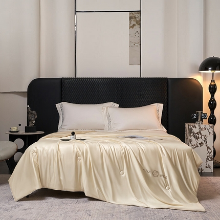 鸣升家纺 2025新款新款A类冰蓝丝凉感夏被填充蚕蛹蛋白夏凉被空调被 私语-奶油黄