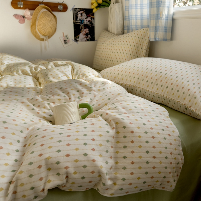 91家纺网 家纺一手货源 找家纺 塔塔家居  2025新款全棉纯棉双层纱被套单品单被套被套单件 简约格