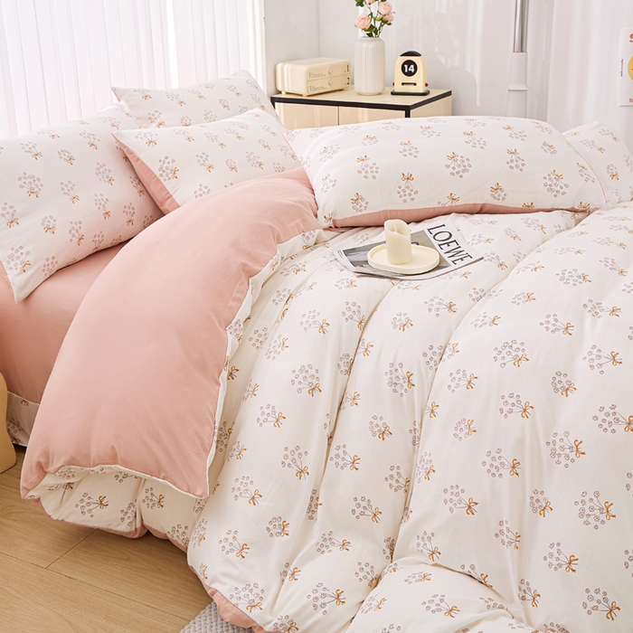 91家纺网 家纺一手货源 找家纺 蕾诺家纺 2025新款直播新款A类有氧提花云纱棉圆角吊边工艺四件套学生三件套 蒲公英