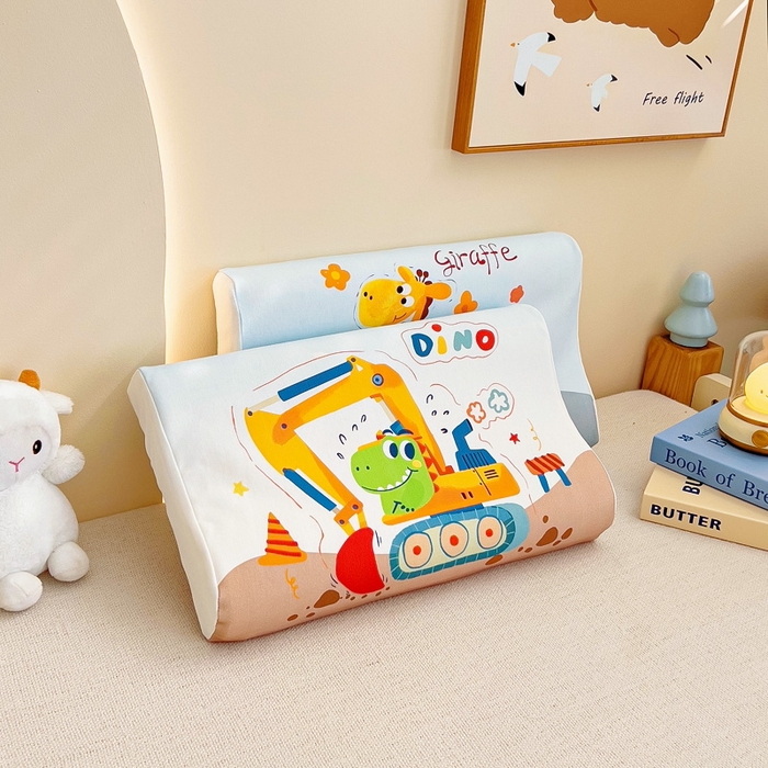 91家纺网 家纺一手货源 找家纺 梵赫 2025新款全棉A类儿童针织棉记忆枕（可拆卸） 挖掘机恐龙 30*50  含芯