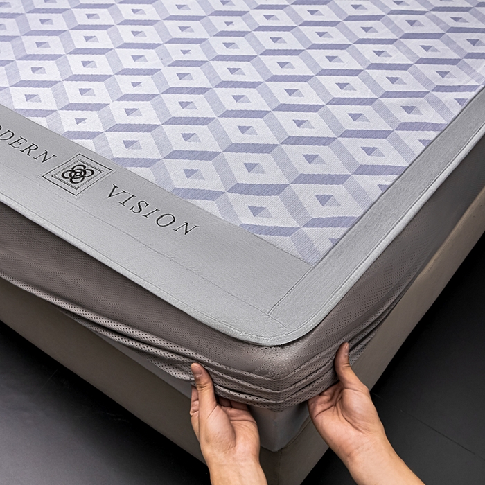 91家纺网 家纺一手货源 找家纺 全季家居 2025新款5A抗菌3D立体冰柔凉感冰丝席 格调-天蓝 床笠款