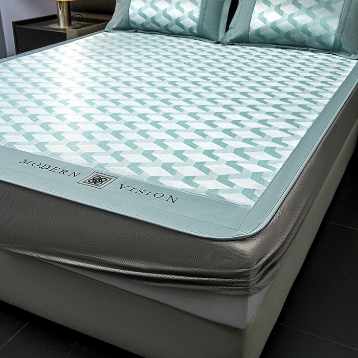 91家纺网 家纺一手货源 找家纺 全季家居 2025新款5A抗菌3D立体冰柔凉感冰丝席 菱形-水绿 床笠款