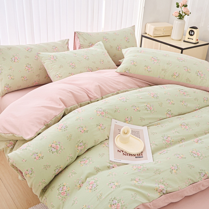 91家纺网 家纺一手货源 找家纺 蕾诺家纺 2025新款直播新款A类有氧提花云纱棉圆角吊边工艺四件套学生三件套 晴天