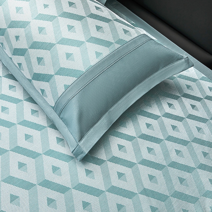 91家纺网 家纺一手货源 找家纺 全季家居 2025新款5A抗菌3D立体冰柔凉感冰丝席 格调-水绿 床笠款