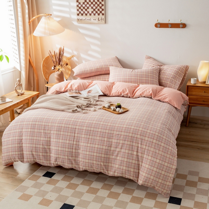 91家纺网 家纺一手货源 找家纺 2025新款A类色织水洗棉单被套 凯利咖