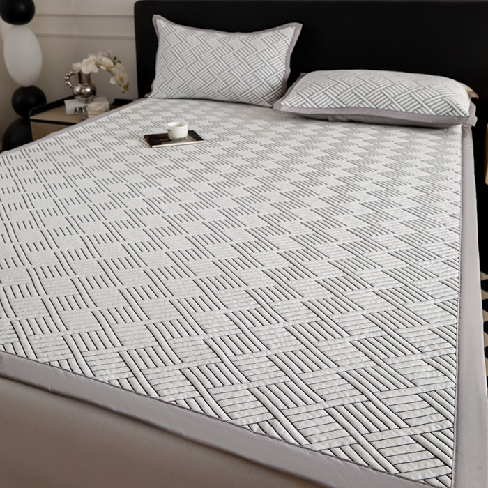 91家纺网 家纺一手货源 找家纺 2025新款韩国外贸爆款加厚PE中分子凉感豆豆软席 时空灰-床席款