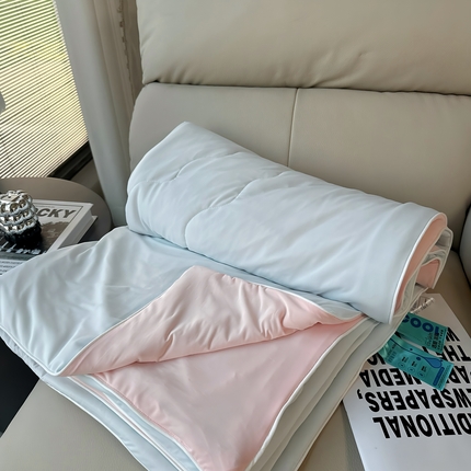 兜米 2025夏季玻尿酸凉感冰皮被夏凉被空调被 浅蓝拼粉色