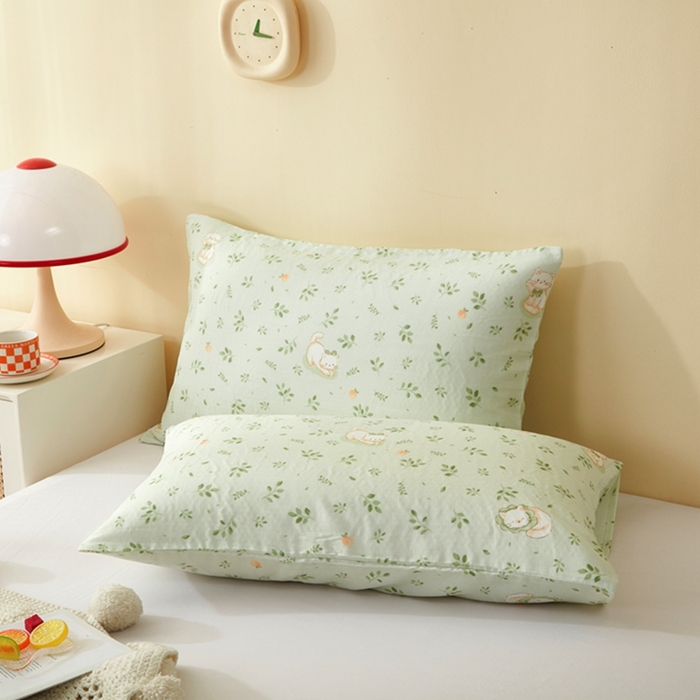 91家纺网 家纺一手货源 找家纺 2025款A类母婴级全棉双层纱枕套_4032 叶猫绿