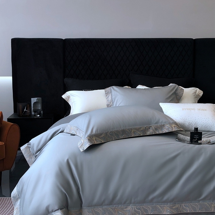 91家纺网 家纺一手货源 找家纺 馨蕊家居 2025新款100s高奢典藏简约全棉系列四件套-棉水漾 水漾-高级灰