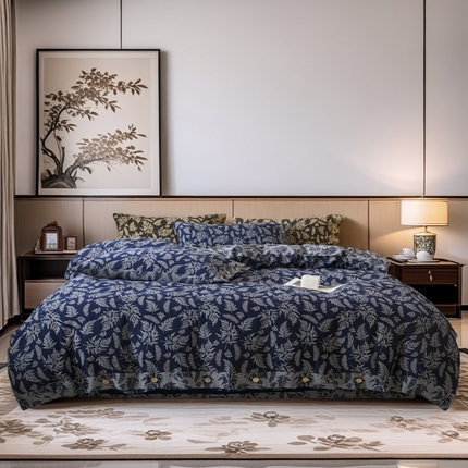 91家纺网 家纺一手货源 找家纺 （总）鲁爱 2025新款全棉色织双层纱纽扣款四件套