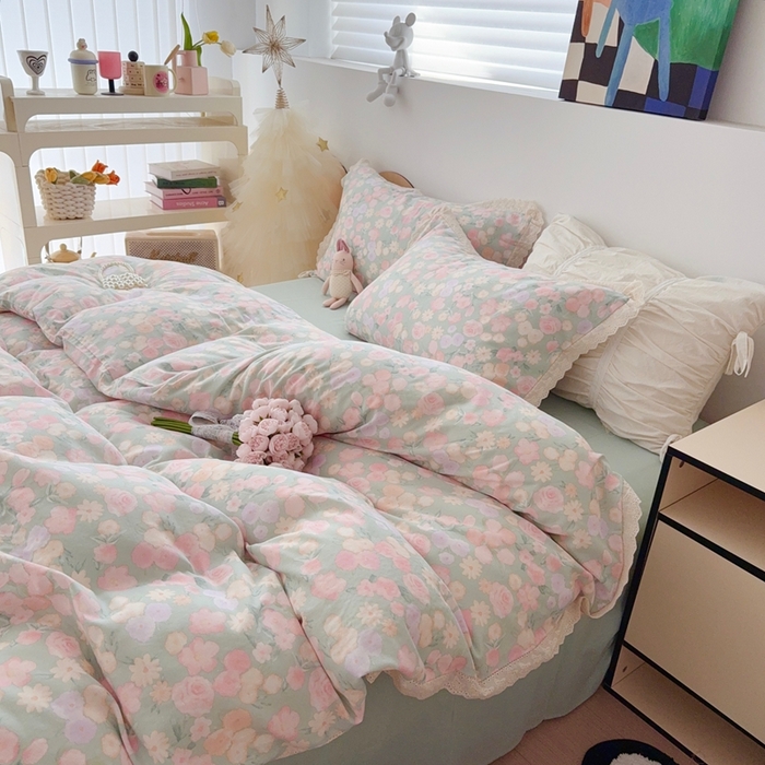 91家纺网 家纺一手货源 找家纺 于果 2025新款全棉双层纱花边款 手捧玫瑰