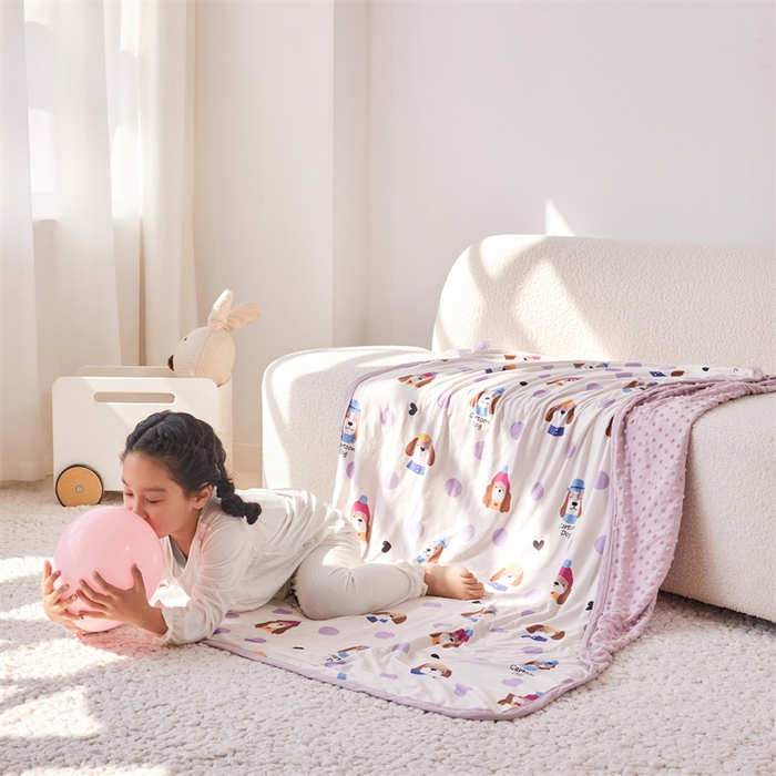 91家纺网 家纺一手货源 找家纺 艾佳宝贝 2025新款A类针织豆豆儿童多功能宿舍午睡安抚盖毯 晚安 小狗-盖毯