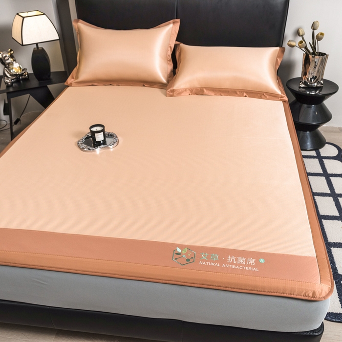 91家纺网 家纺一手货源 找家纺 全季家居 2025新款5A加厚加密艾草碳光席冰丝席 床笠-奶咖