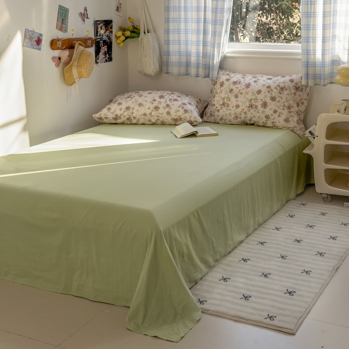 91家纺网 家纺一手货源 找家纺 塔塔家居  2025新款全棉纯棉双层纱四件套 半夏